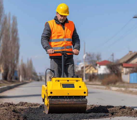 Construction worker with equipment
